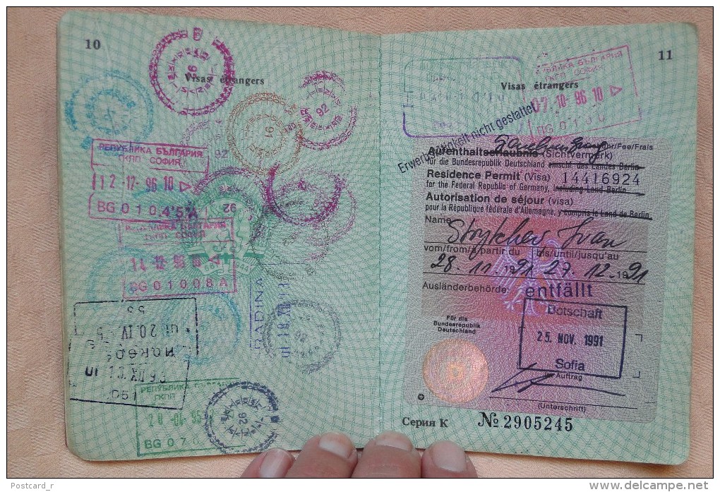 Passeport  BULGARIE 1991 visa Creece - Netherlands - Germany  passeport reisepass pasaporte border stamp  A 51
