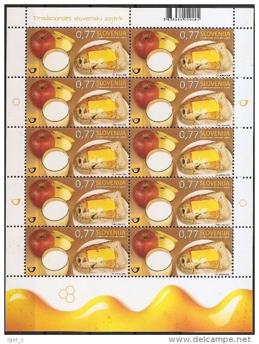 New Neu 2015 Gastronomy S/S Mint MNH **: Fauna Bee Bees Honey; Traditional Slovene Breakfast; Milk Apple Bread Butter - Slovénie