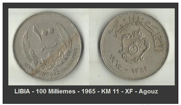 LIBIA - 100 Milliemes - 1965 - KM 11 - XF - Agouz - Libya
