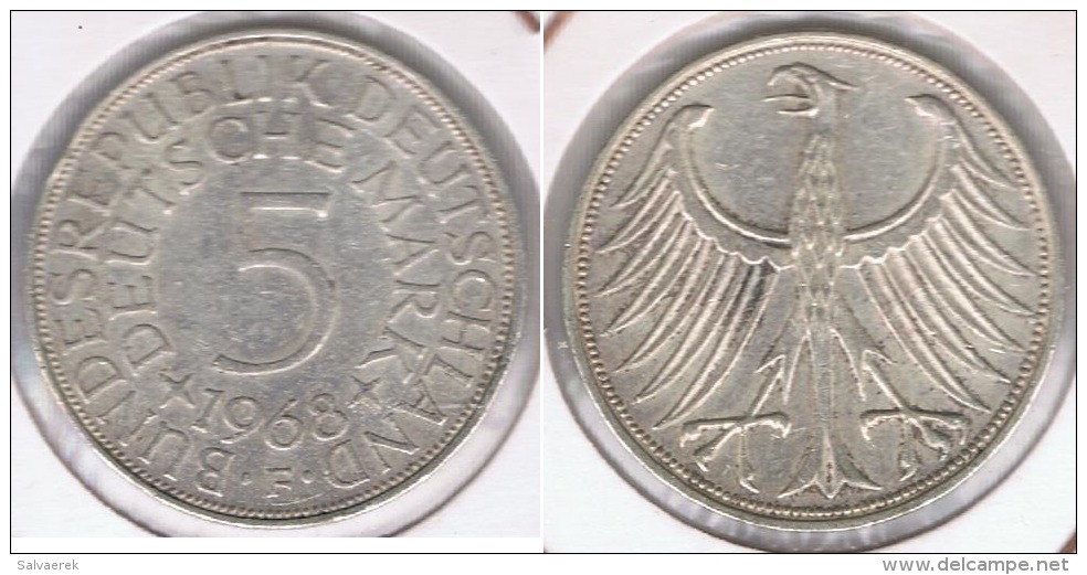 ALEMANIA 5 DEUTSCHE MARK  1968 F PLATA SILVER R - 5 Mark