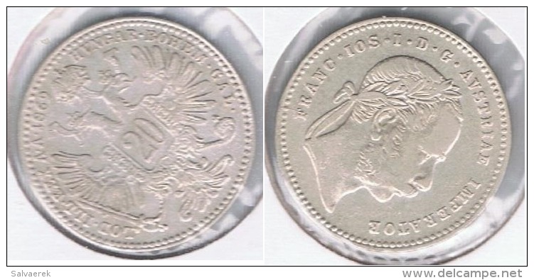 AUSTRIA IMPERIO 20 KREUZER 1869 PLATA SILVER R - Austria