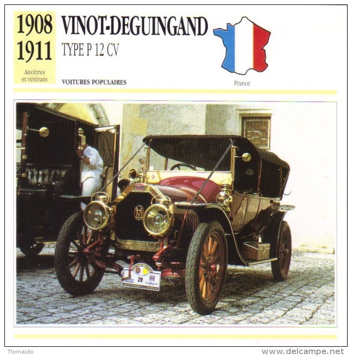 Vinot-Deguingand Type P 12cv   -  1908  -  Fiche Technique Automobile (Francaise) - Autos