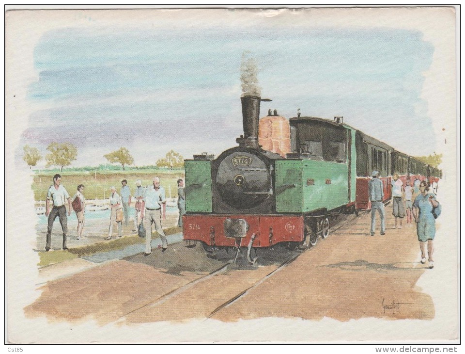 CPM - La " Buffaud Robatel " En Tete D Un Train , Arrive à Saint Valery - Aquarelle De Daniel GROUSILIAT - Saint Valery Sur Somme