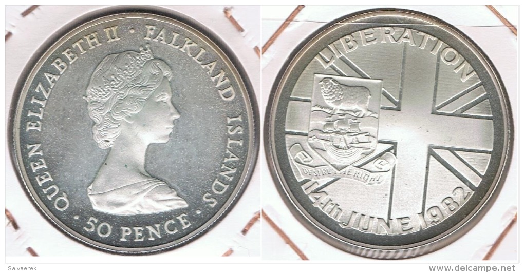 ISLAS MALVINAS 50 PENCE 1982 PLATA SILVER R - Colonias