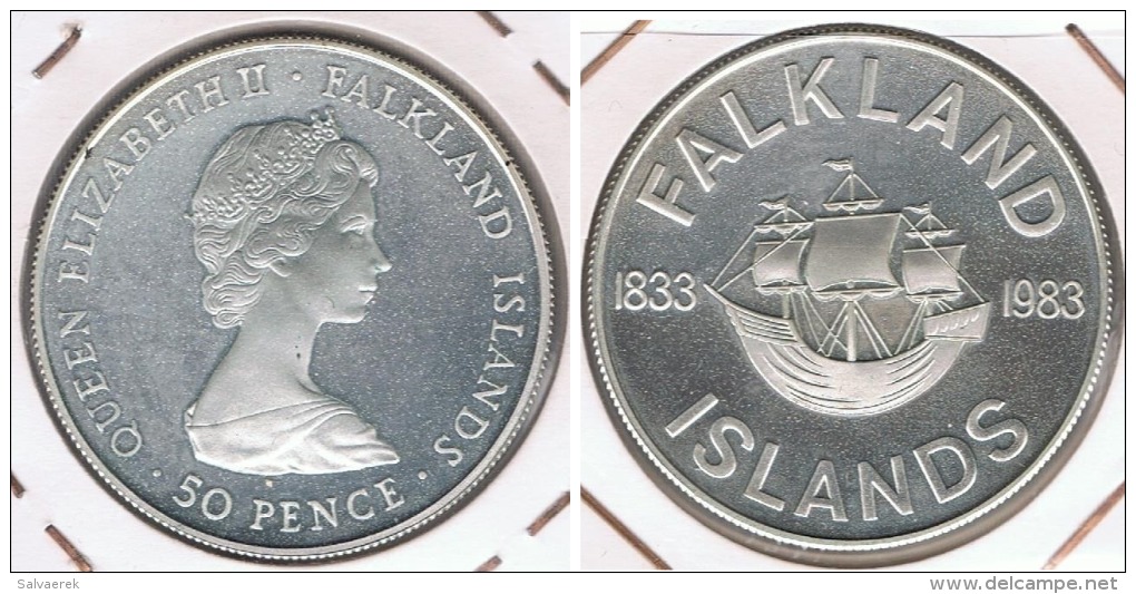 ISLAS MALVINAS 50 PENCE 1983 PLATA SILVER R - Colonias