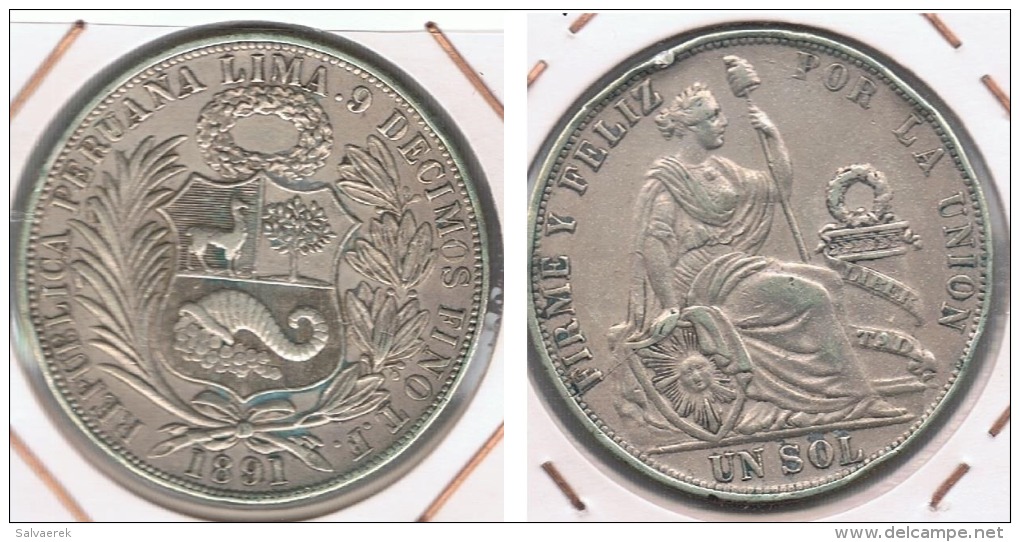 PERU SOL 1891 PLATA SILVER R2 - Perú