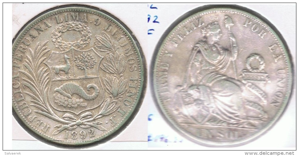 PERU SOL 1892 PLATA SILVER R - Perú