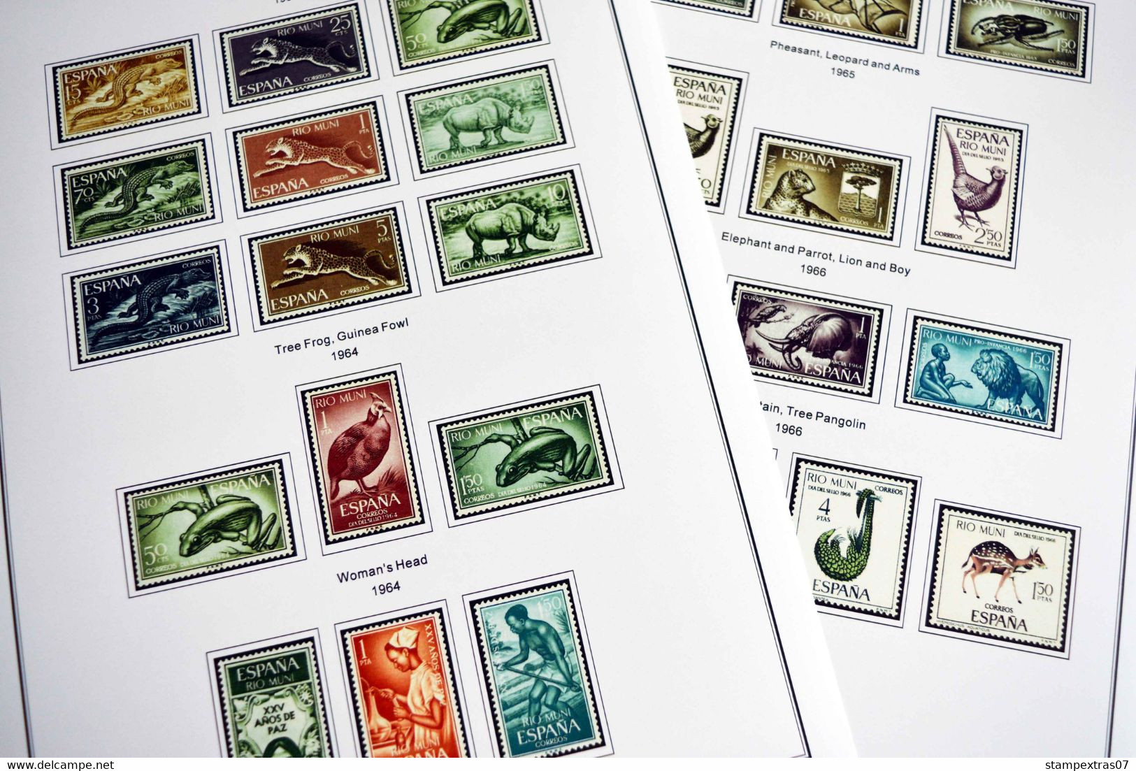 COLOR PRINTED RIO MUNI 1960-1968 STAMP ALBUM PAGES (8 illustrated pages) >> FEUILLES ALBUM