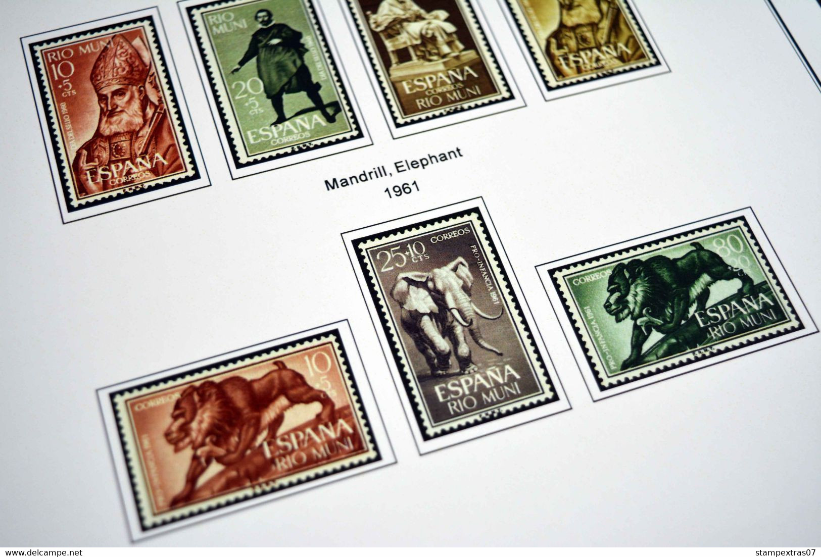 COLOR PRINTED RIO MUNI 1960-1968 STAMP ALBUM PAGES (8 illustrated pages) >> FEUILLES ALBUM