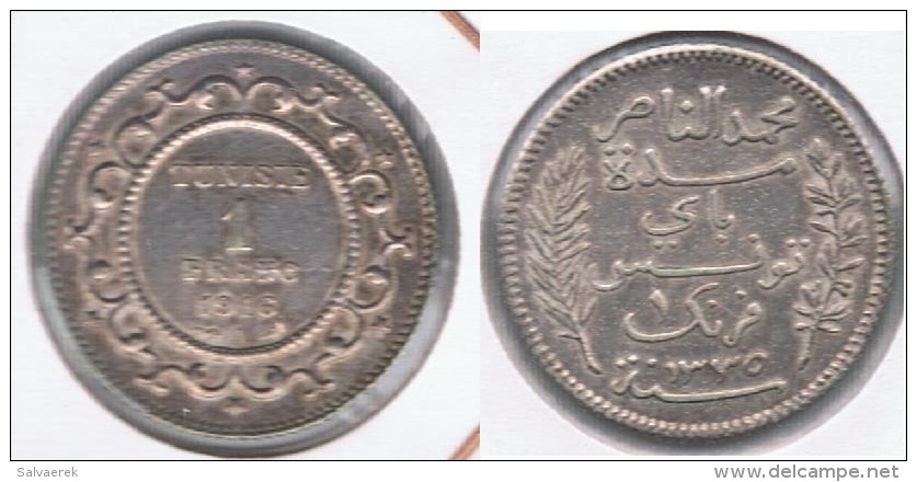 TUNEZ FRANC 1916 PLATA SILVER R BONITA - Túnez