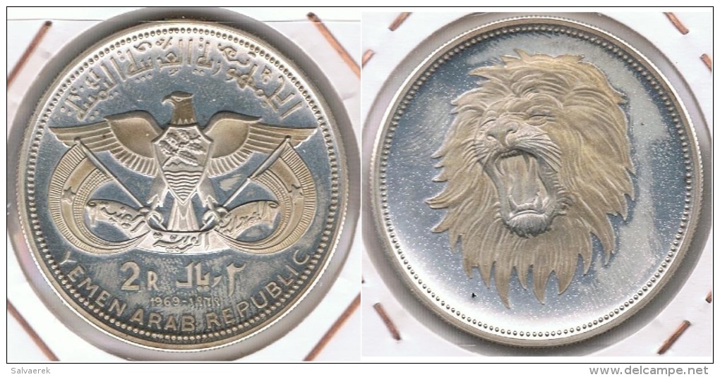 YEMEN 2 RIALS 1969 LEON PLATA SILVER R - Yemen