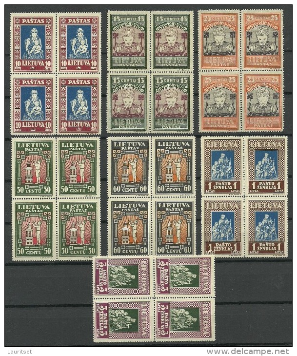 LITAUEN Lithuania 1933 Michel 365 - 371 A In 4-block MNH - Litauen