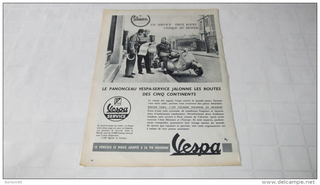 VESPA - VESPA-SERVICE - PUBLICITE DE 1958 ISSUE D'UN MAGAZINE ILLUSTRE - - Publicités