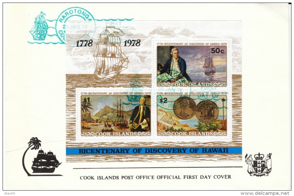 Cook Islands Cover, Captain Cook Souvenir Sheet Sc#480-82 First Day Cover FDC 20 January 1978 - Cook Islands