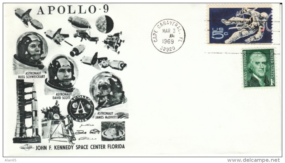 Apollo-9 Cover, Cape Canaveral Florida Postmark 3 March 1969, Astronauts Schweickart Scott &amp; McDivitt - Verenigde Staten