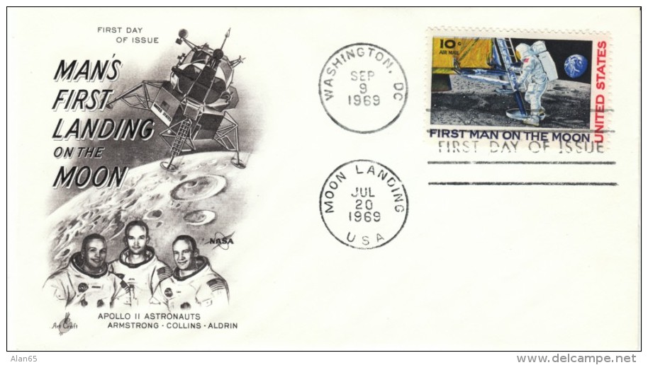 Apollo-11 Cover, Moon Landing Postmark 20 July 1969, Astronauts Armstrong Aldrin &amp; Collins, 1st Moon Landing - Estados Unidos