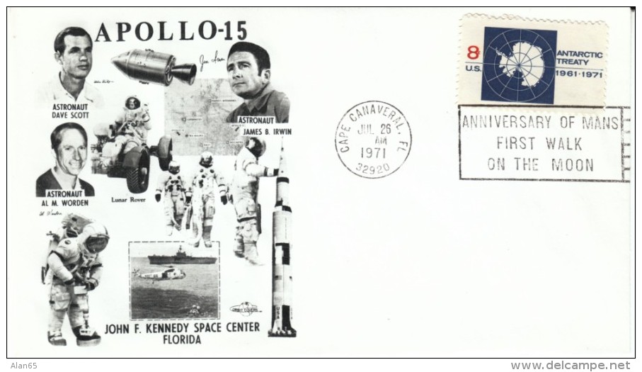 Apollo-15 Cover, Cape Canaveral Postmark, Astronauts Scott Worden And Irwin, 26 July 1971 - Etats-Unis