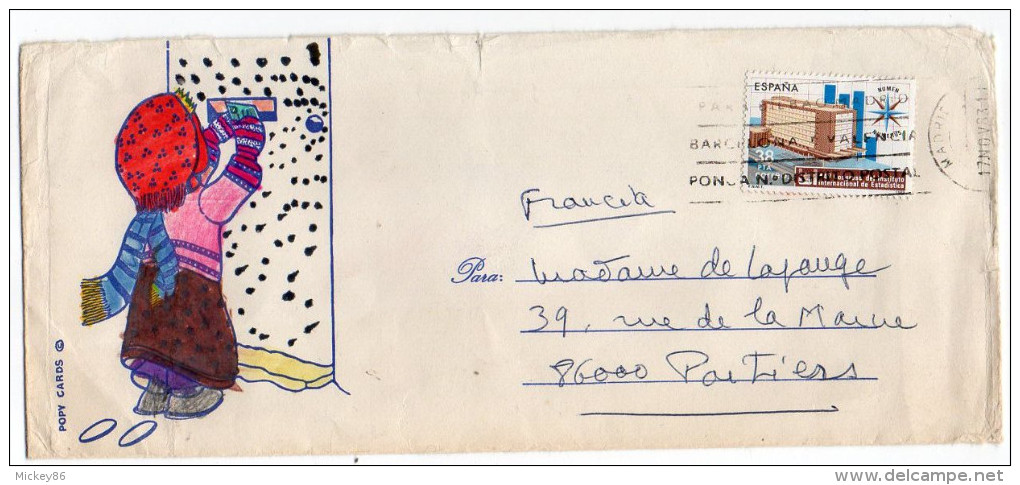 Espagne--1983--Lettre De Madrid Pour La France (POITIERS)--timbre Seul Sur Lettre Illustrée - Storia Postale