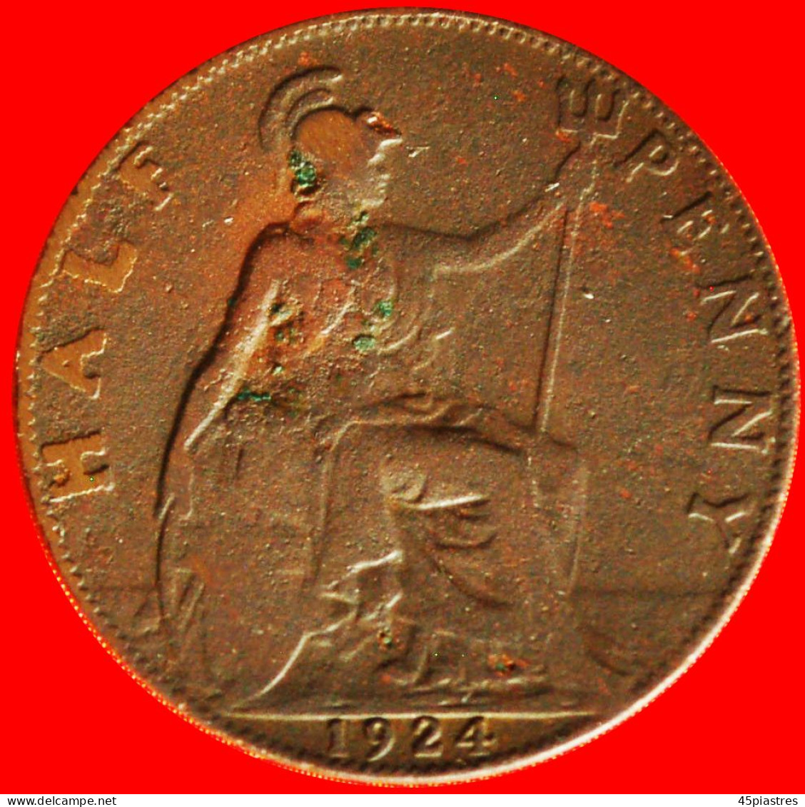 * MISTRESS OF SEAS: GREAT BRITAIN HALF PENNY 1924! GEORGE V (1911-1936) INTERESTING TYPE! LOW START  NO RESERVE! - C. 1/2 Penny