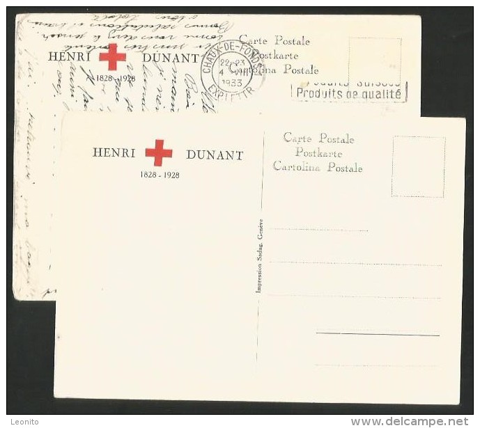 ROTES KREUZ 100 Jahre Henri Dunant Secours Soccorso Hilfe 2 Karten 1933 - Croix-Rouge