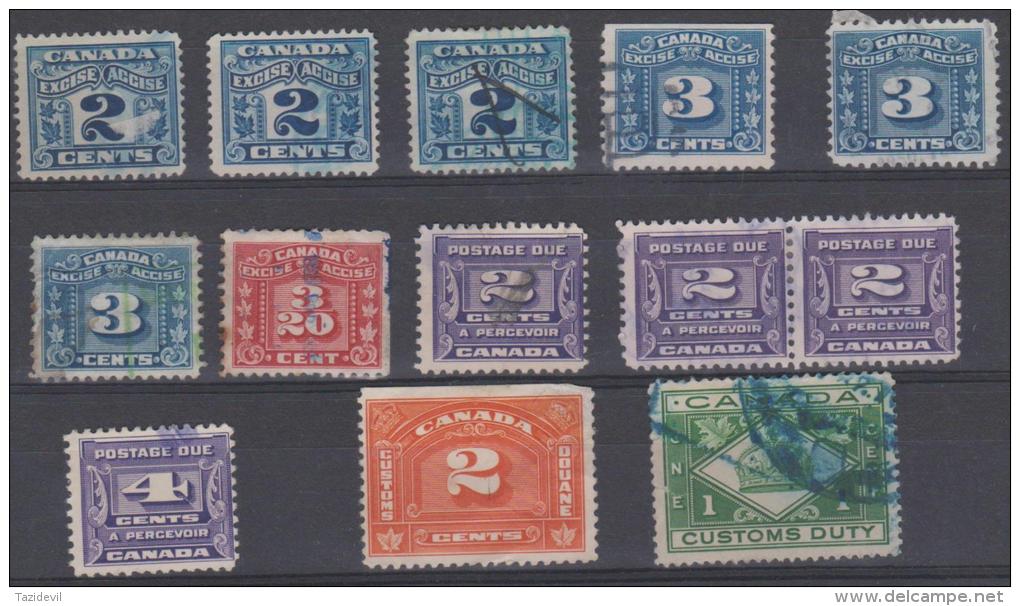 CANADA - Small Range Of Custom Excise And Postage Dues. Used - Vignette Locali E Private