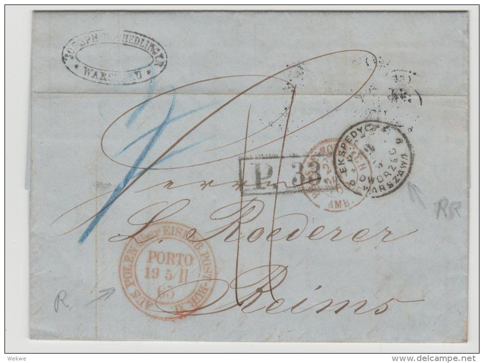 Pol055 /-  POLEN  Warschau Nach Frankreich 1865 Mit SELTENEM Lokalpost-Stempel - ...-1860 Voorfilatelie