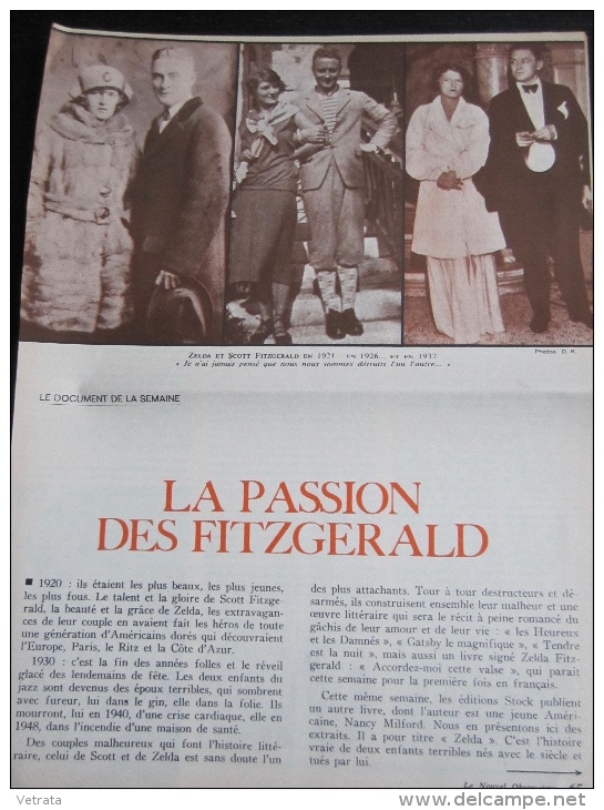 La Passion Des Fitzgerald (Zelda & Scott) Par Nancy Milford (8 Pages Parues Dans Le Nouvel Observateur, 1973) - Zeitungen - Vor 1800