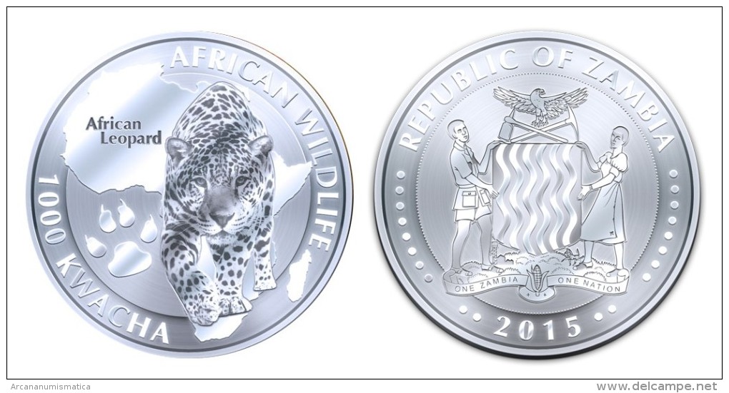 ZAMBIA  1.000  KWACHA    2.015  2015   "LEOPARD"  PLATA / SILVER   SC/UNC   T-DL-11.279 - Zambia