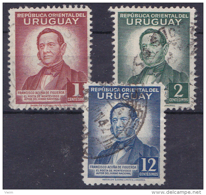 URUGUAY - 1942-  MI. Nrs. 633,634 Et 636 -  Fr. Acuna De Figueroa -3 Waarden/valeurs- Gebruikt/-used/Oblit./usato - ° - Uruguay