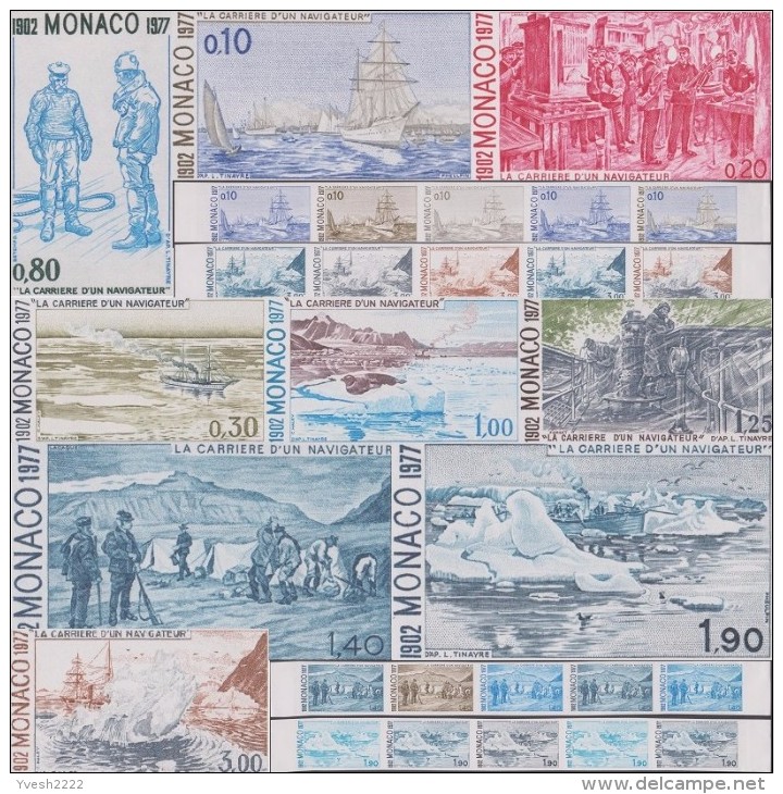 Monaco 1977 Y&T 1103/113 9 Bandes De 5 Essais De Couleurs. Arctique, Voilier, Phoque, Canard, Iceberg, Chasse, Neige - Explorateurs & Célébrités Polaires
