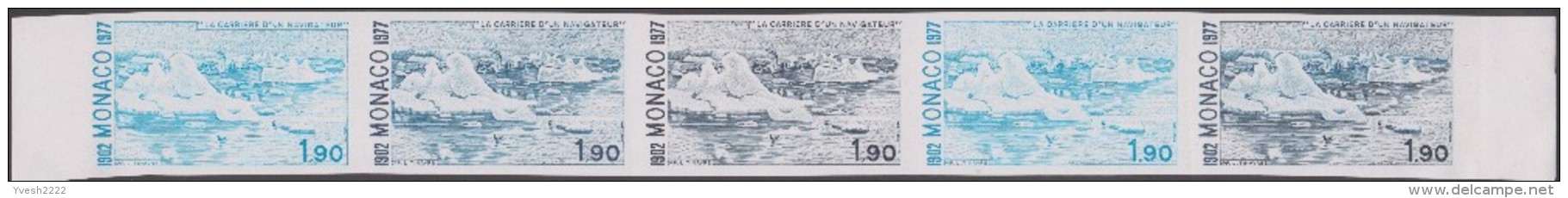 Monaco 1977 Y&T 1103/113 9 bandes de 5 essais de couleurs. Arctique, voilier, phoque, canard, iceberg, chasse, neige