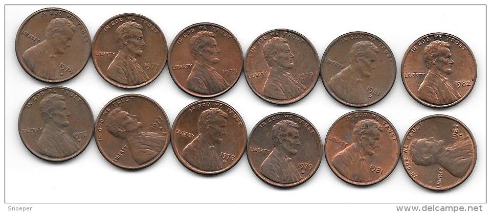 Usa 1 Cent 1975D Or76D- 77-d-78-d-79-d-81-d-82-d    Km 201  COINS AR XF OR XF+!!!!!!!! - 1959-…: Lincoln, Memorial Reverse