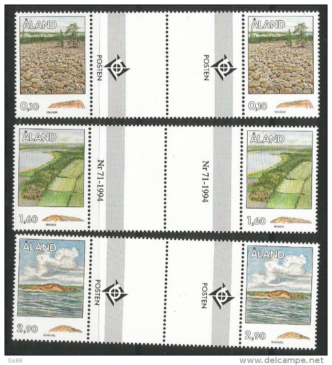 1994, Aland, 79/81, Freimarken: Gesteinsformationen. Zwischenstegpaar / Gutter Pair ** MNH - Aland