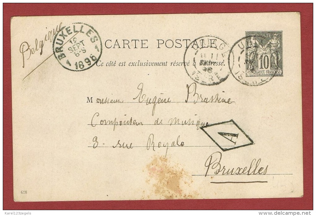 Entier Français Pour Bruxelles 1896 Cachet "A" Dans  Losange - Other & Unclassified