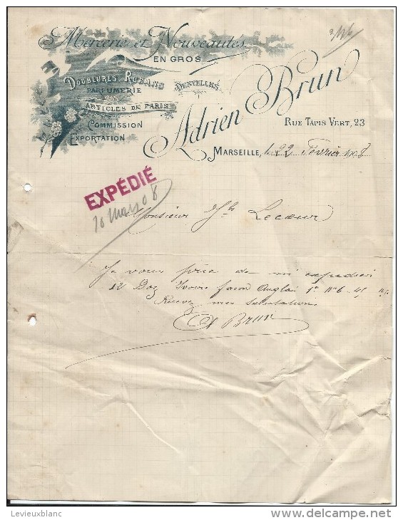 Commande De Peignes En Ivoire /Mercerie/Adrien BRUN/Marseille/Lecoeur/Ivry La Bataille/1908        FACTN105 - Droguerie & Parfumerie