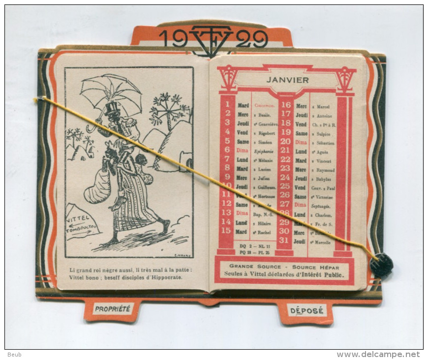 T/ Calendrier De Bureau Vittel Année 1929. Illustrations Humoristiques - Dans Son Enveloppe D'origine. (6 Scans) - Andere & Zonder Classificatie
