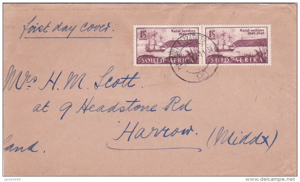 South Africa 1949 Natal Settlers Pair FDC - Unclassified