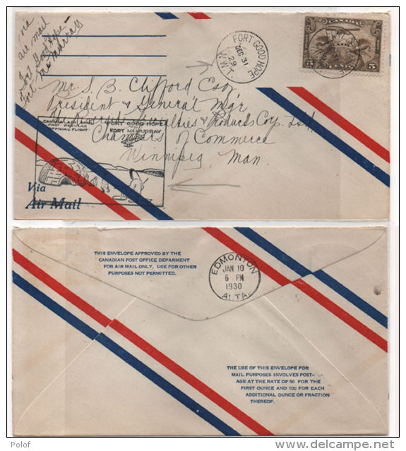 Enveloppe Adressée De FORT GOOD HOPE - NWT A Winnipeg Man  - Cachet EDMONTON  ALTA (81783) - First Flight Covers