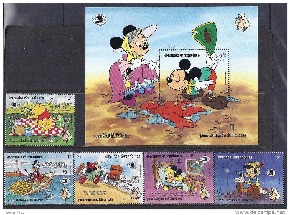 DISNEY -GRENADA GRENADINAS 1989-  Yvert#1062/66  H181 Precio Cat&euro;16 - Disney