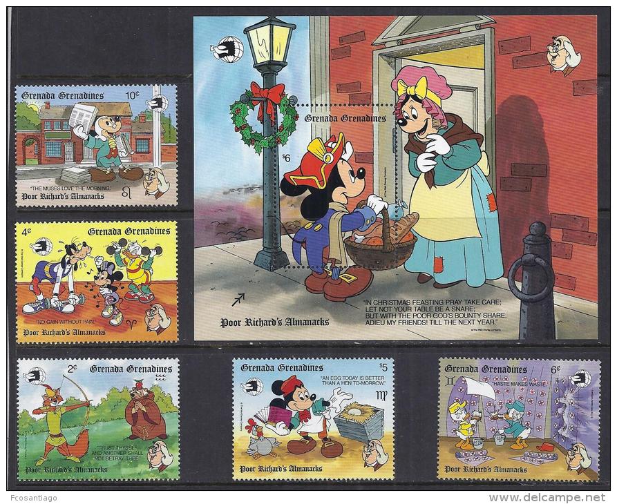 DISNEY -GRENADA GRENADINAS 1989-  Yvert#1067/71 H182 Precio Cat&euro;15 - Disney