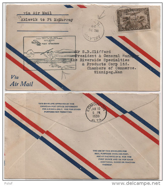 Enveloppe Adressée De AKLAVIK NWT A FORT Mc MURRAY  Winnipeg, Man - Cachet Edmonton Alta (81787) - Premiers Vols