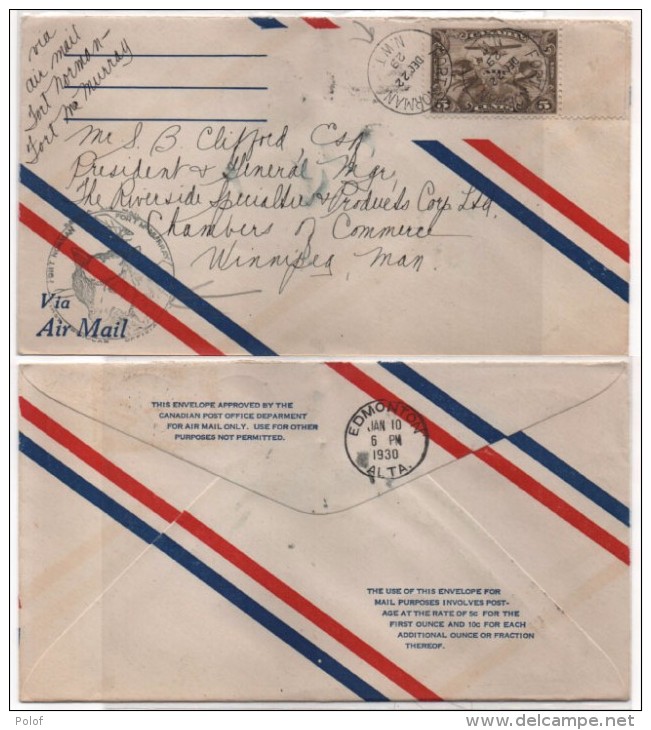 Enveloppe Adressée De FORT NORMAN A FORT Mc MURRAY   Winnipeg, Man - Cachet Edmonton Alta (81788) - First Flight Covers