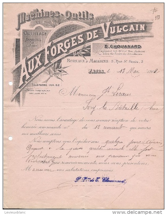 Machines Outils /Aux Forges De Vulcain/Chouanard/Rue St Denis/PARIS/Lecoeur/Ivry/1902  FACTN132 - Automobile