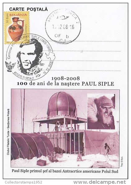 30097- PAUL SIPLE, AMERICAN ANTARCTIC RESEARCH STATION, SPECIAL POSTCARD, 2008, ROMANIA - Bases Antarctiques