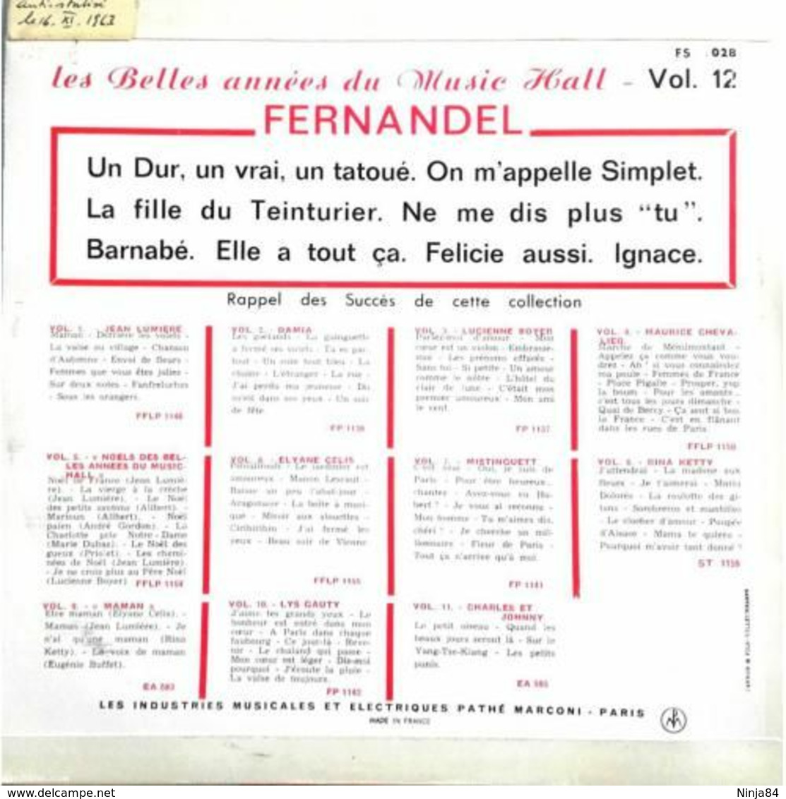 LP 25 CM (10")  Fernandel  "  Les Belles Années Du Music-hall  " - Speciale Formaten