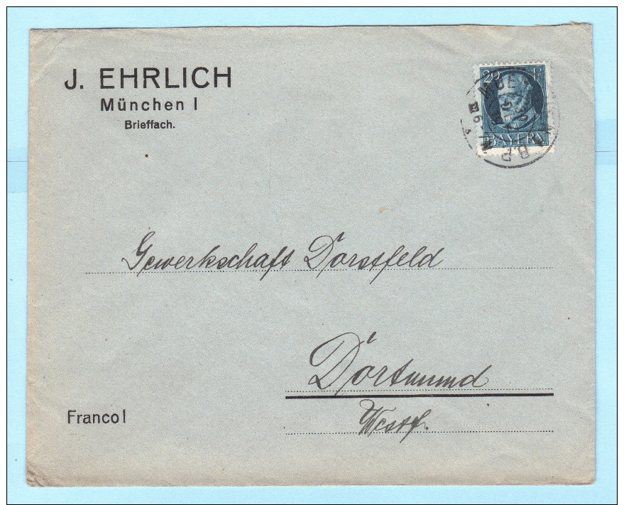 BAYERN - DEUTSCHES REICH Brief Cover - J. Ehrlich - München - Gewerkschaft Dörstfeld (32541) FFF - Sonstige & Ohne Zuordnung