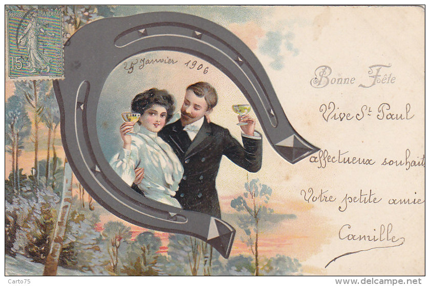 Fantaisies - Portrait Couple Champagne - Nouvelle Année - Carte Gaufrée - Saint Paul - Autres & Non Classés