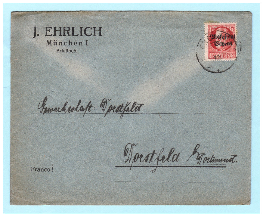 BAYERN - DEUTSCHES REICH Brief Cover - (Paar)  J. Ehrlich - München - Gewerkschaft Dörstfeld (32546) FFF - Sonstige & Ohne Zuordnung