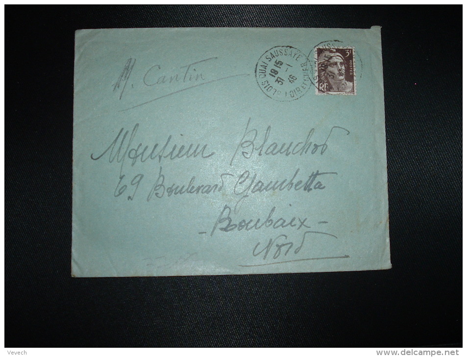 LETTRE TP MARIANNE DE GANDON 3F OBL.31-1-46 BLOIS QUAI SAUSSAYE (41 LOIR ET CHER) - Cachets Manuels