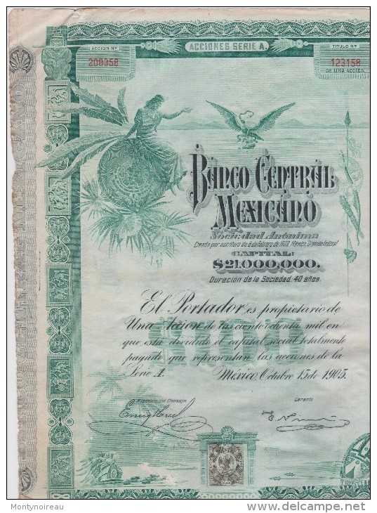 Vieux Papier , Genre Action :  Banco  Central  Mexicano  , Banque  Mexique Les  DERNIERS  MIS  EN  VENTE  CE  JOUR ! - Autres & Non Classés